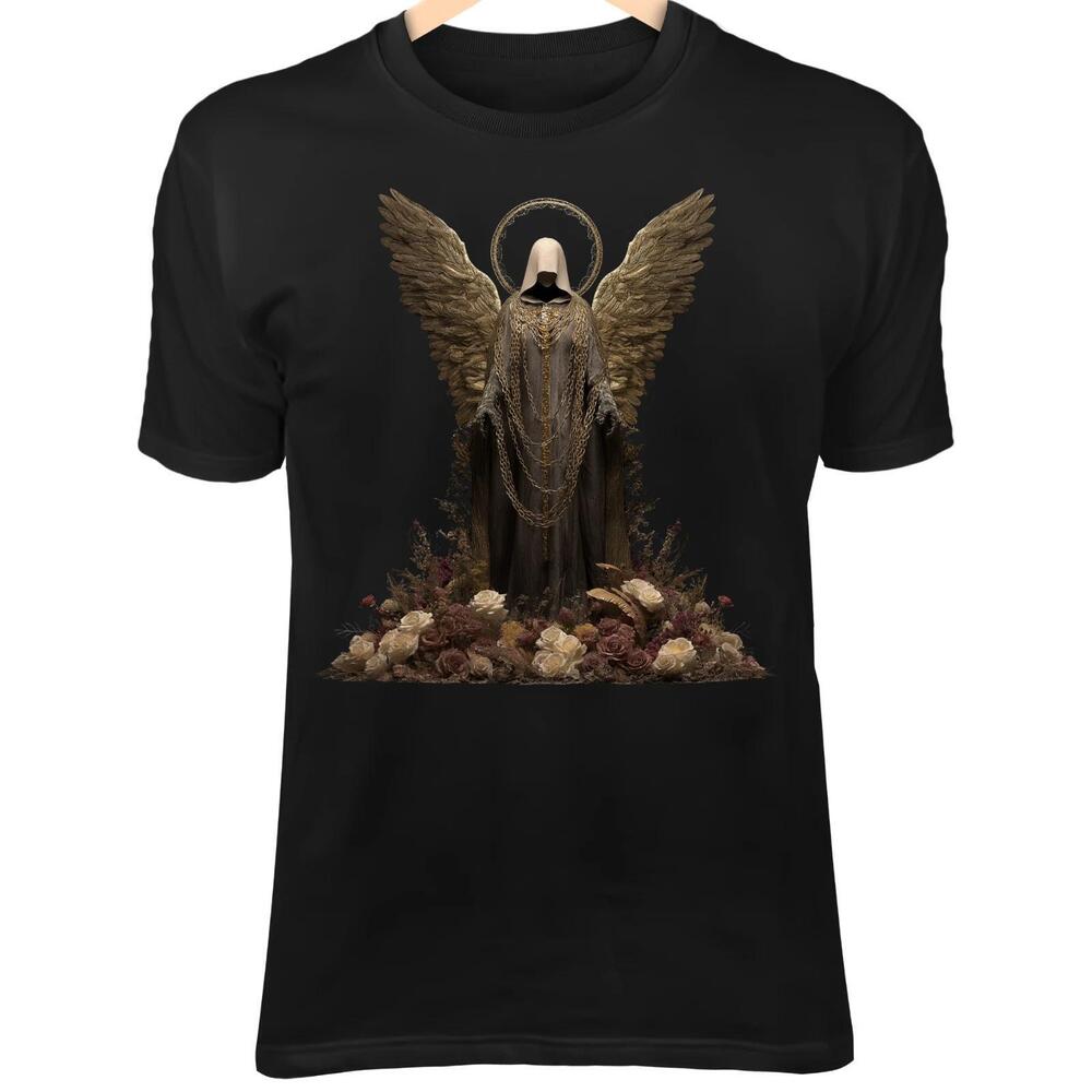 Fallen Angel T-Shirt Golden Fire Wings Broken Sacred Sword Gothic Warrior Ar